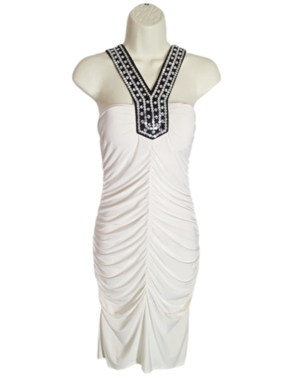 Savannah Studio Dress Sequined Ruched Cream Size L